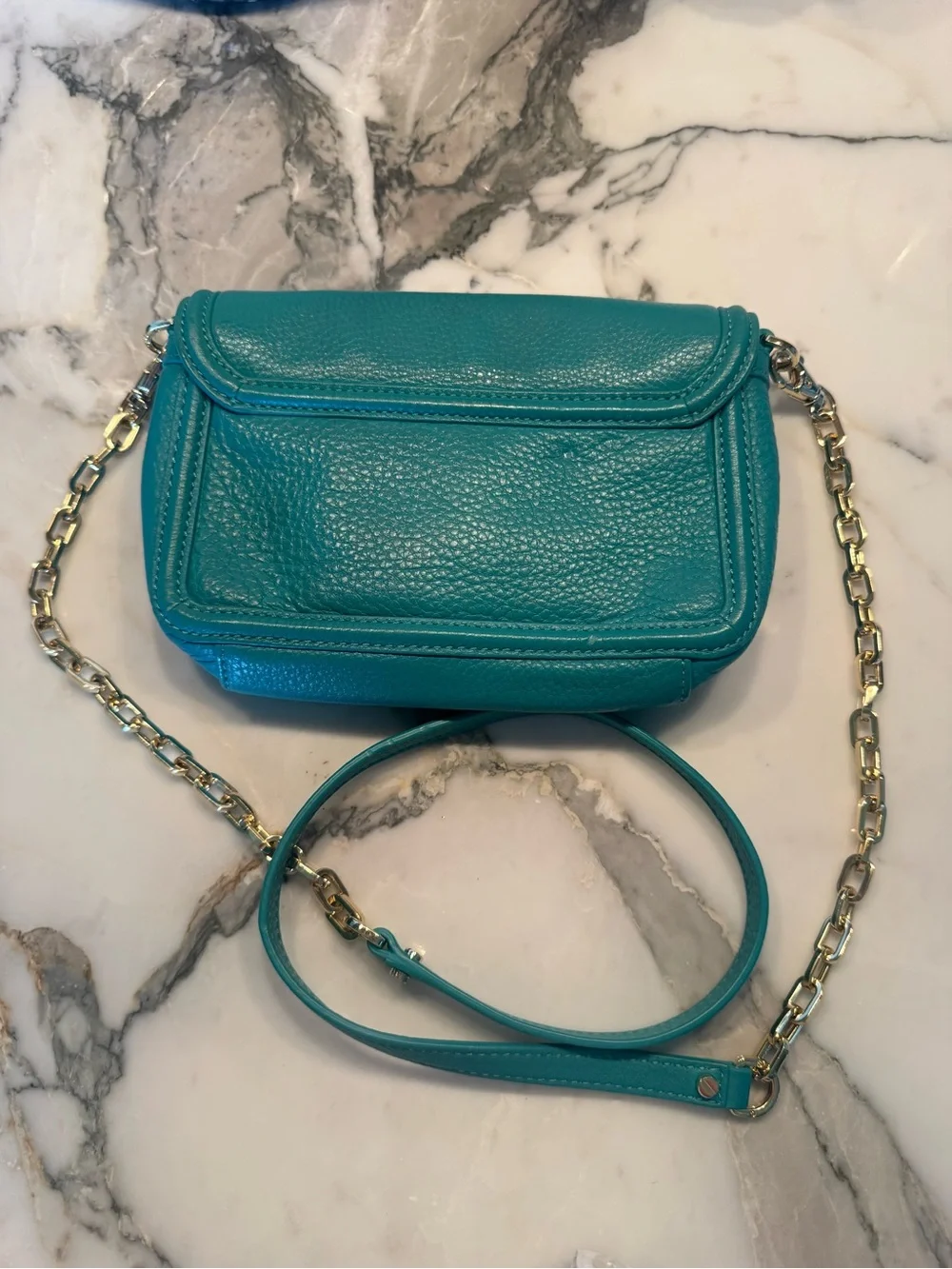 Tory Burch Turquoise Pebbled Leather Chain Strap Crossbody